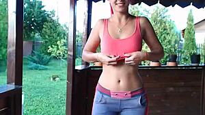 Teen Strips Outdoor Revealing Camel Toe and Toes