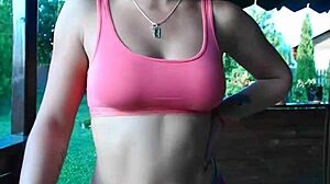 Teen Strips Outdoor Revealing Camel Toe and Toes