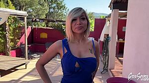 lisa's huge tits beg for two cocks to wreck her blonde slut body