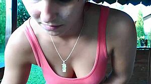 Teen Strips Outdoor Revealing Camel Toe and Toes