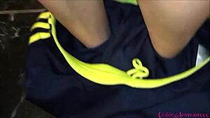 watch my fat pierced milf pussy peeing close-up in the toilet