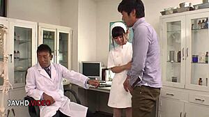 those cute japanese nurses went wild fucking the patient in a steamy hospital threesome