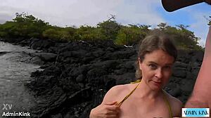 amateur couple hits beach for rough public suck blow and cumshot domination