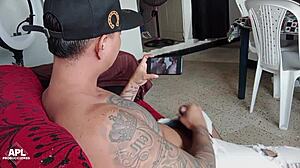 i get home and catch horny stepson stroking huge cock in living room part 1