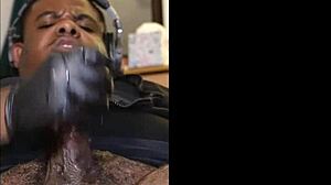 Chubby gamer strokes fat cock close-up to explosive solo orgasm uncensored