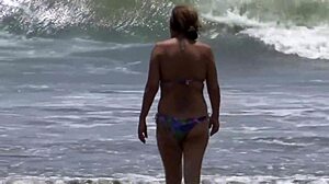 Beach Stepmom Resists But Takes Cum in Hairy Pussy Anyway
