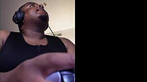 Chubby gamer strokes fat cock close-up to explosive solo orgasm uncensored