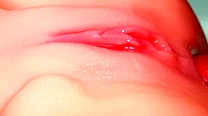 Close up on that bare cock sliding into her smooth shaved ass no protection needed