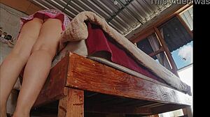 Pantyless Latina Immigrant Bed Making Hidden Cam