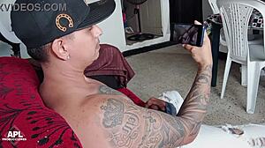 i get home and catch horny stepson stroking huge cock in living room part 1