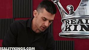 Curvy Athena Faris Sneaks Sloppy Blowjob on Ricky Johnson's Big Black Cock at Desk Reality Kings