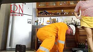 yo, that cheating housewife's plumber visit turns cuck hubby into kitchen spectator