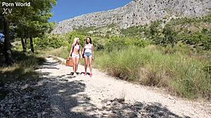 out in the countryside candee licious and olivia del rio turn their picnic into strap-on fun bending over and riding hard