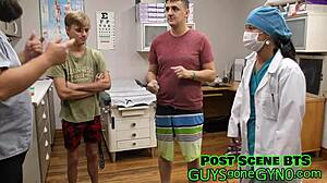 canada's latex-gloved feet tickle humiliates frank's cock in healthcare workout