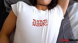 blindfolded petite stepdaughter teases daddy in taboo old young fantasy before secret fucking