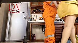 yo, that cheating housewife's plumber visit turns cuck hubby into kitchen spectator