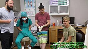 canada's latex-gloved feet tickle humiliates frank's cock in healthcare workout