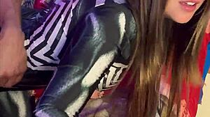 Kloe the marvel dances then rides spider boy's cock creampie pussy