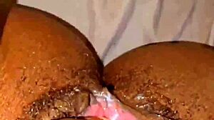 ohh sexy ebony babe fingers her creamy tight pussy till she squirts everywhere