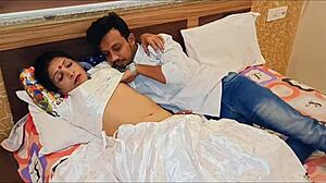 Indian bhabhi's juicy pussy gets pounded doggystyle by couple in hotel with dirty hindi audio