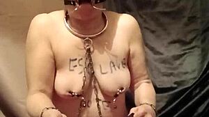 french slave maid bound bent over spanked with belt mouth gag uro outdoor bdsm