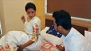 Indian bhabhi's juicy pussy gets pounded doggystyle by couple in hotel with dirty hindi audio