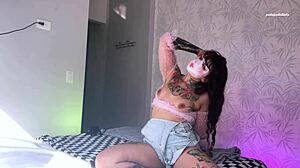 wedgie pulls tight on curly girl's closeup hairy spread