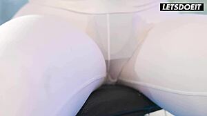 Busty British Holly Day scissoring trainer Alyx Star pussy to pussy