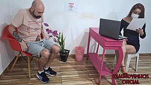 pulling out cock to masturbate in waiting room receptionist watches
