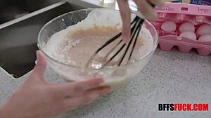Three Hot Teen Girls Bake and Shake Big Asses Tits for Master in Kitchen