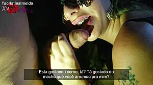 cristina almeida swallows cum at gloryhole while cuck husband films!