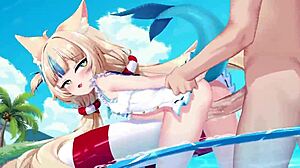 shark girl fucked creampied on public beach in hentai anime