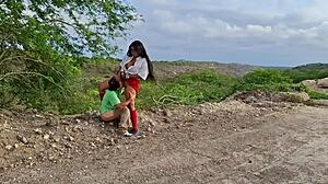 Perverted Old Peasant Spots Uniformed Latina Student in Countryside and Fucks Her Juicy Pussy Doggystyle