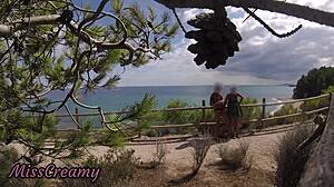 Dick Flash French Girl Beach Path Mouth Cum Caught