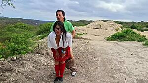 Perverted Old Peasant Spots Uniformed Latina Student in Countryside and Fucks Her Juicy Pussy Doggystyle