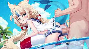shark girl fucked creampied on public beach in hentai anime