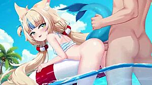 shark girl fucked creampied on public beach in hentai anime