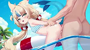 shark girl fucked creampied on public beach in hentai anime