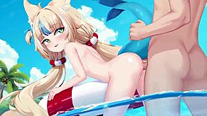 shark girl fucked creampied on public beach in hentai anime