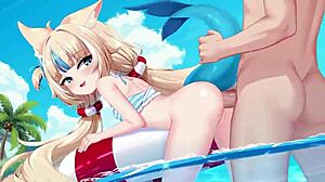 shark girl fucked creampied on public beach in hentai anime