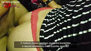 cristina almeida swallows cum at gloryhole while cuck husband films!