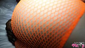 fishnet babe deepthroats big black cock rides to squirting climax