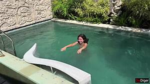 wettest pool sex ever squirting deepthroat rough pounding cum swallow!