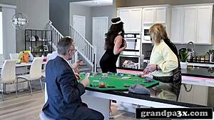 three old pervs fuck busty teen after poker game