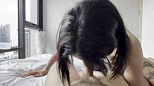 co-worker blonde dorm roommate gives deep blowjob cum in mouth