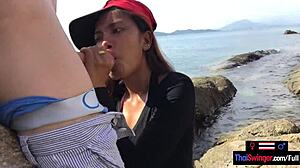 asian teen girlfriend public sucks boyfriend's big cock