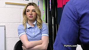 hot freckled babe can't resist sucking off mall cop dick!