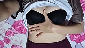 damn this gorgeous colombian latina cums nonstop on homemade sofa with big natural tits shaking