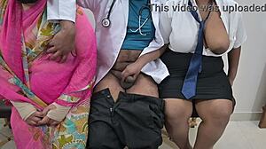 Doctor examines patient right in front of watchful mom at hospital