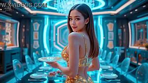 Retro robot milfs deepthroat monster cocks in threesome anal creampie orgy